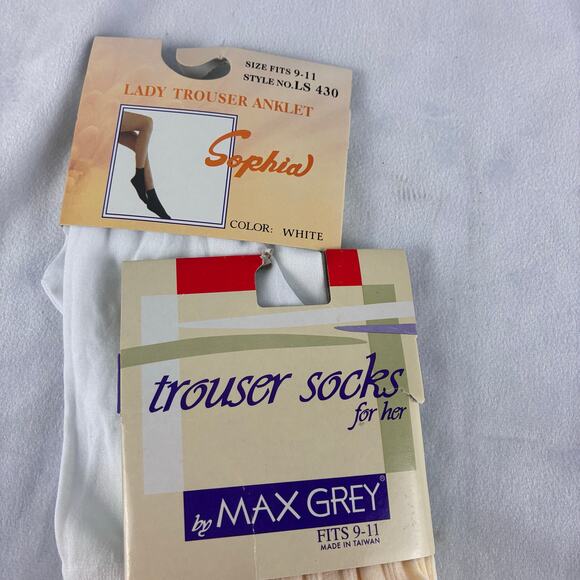 Vintage Dead Stock Ladies Trouser Socks Anklet Sophia Max Grey 9-11 White Cream - Picture 2 of 6